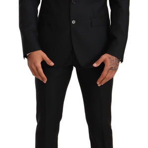 Dolce &amp; Gabbana Sleek Black Virgin Wool Martini Suit