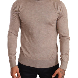 Dolce & Gabbana Beige Turtleneck Cashmere-Silk Blend Sweater