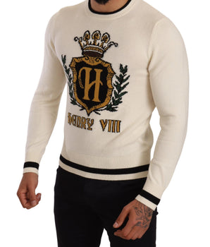Dolce &amp; Gabbana White Heraldic Cashmere Pullover Sweater