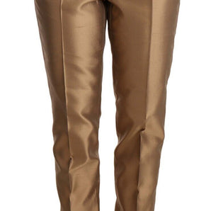 Dolce &amp; Gabbana Elegant Tapered Silk Trousers in Gold