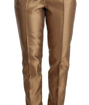 Dolce & Gabbana Gold Silk Tapered Trouser Metallic Pants Dolce & Gabbana 