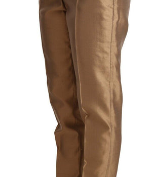 Dolce & Gabbana Gold Silk Tapered Trouser Metallic Pants Dolce & Gabbana 