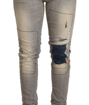 Acht Gray Cotton Slim Fit Folded Hem Women Denim Pant