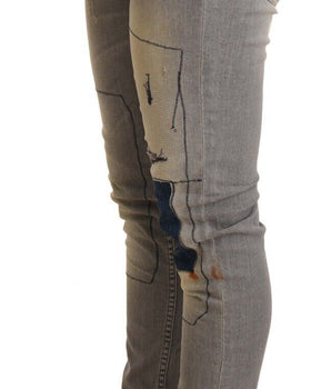 Acht Gray Cotton Slim Fit Folded Hem Women Denim Pant