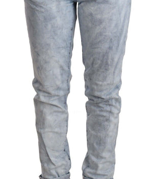 Acht Light Blue Washed Cotton Folded Hem Denim Trouser