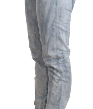Acht Light Blue Washed Cotton Folded Hem Denim Trouser