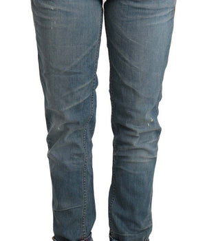 Acht Blue Washed Cotton Folded Hem Women Trouser