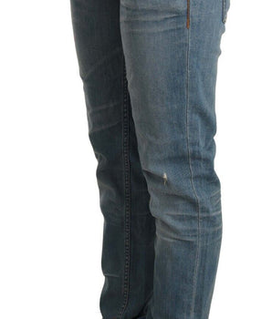 Acht Blue Washed Cotton Folded Hem Women Trouser