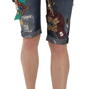 Dolce & Gabbana Elegant Knee-Length Embellished Denim Shorts