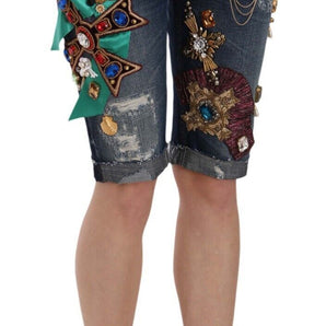 Dolce &amp; Gabbana Elegant Knee-Length Embellished Denim Shorts