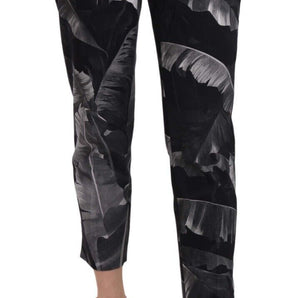 Dolce &amp; Gabbana Elegant Black Banana Leaf Print Capri Pants