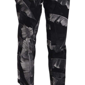 Dolce & Gabbana Elegant Black Banana Leaf Print Capri Pants