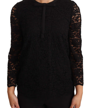 Dolce &amp; Gabbana Elegante top de manga larga con encaje floral negro