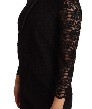 Dolce &amp; Gabbana Elegante top de manga larga con encaje floral negro