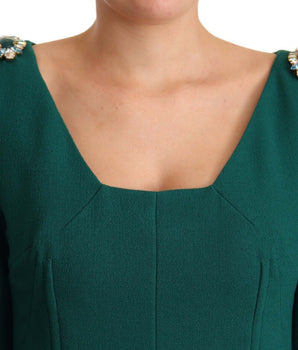 Dolce &amp; Gabbana Vestido tubo midi verde esmeralda con broche de cristal