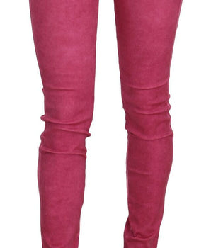 Dolce & Gabbana Pink Velvet Mid Waist Skinny Trouser Pants Dolce & Gabbana 