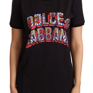 Dolce &amp; Gabbana Elegante camiseta negra con logo de algodón