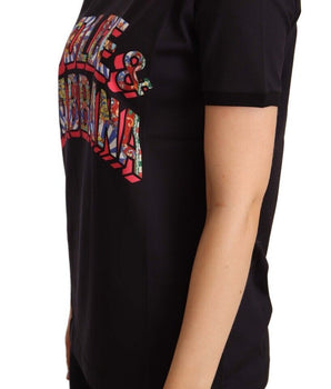 Dolce & Gabbana Black Cotton Large Print Top Crewneck T-shirt
