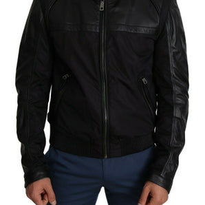 Dolce &amp; Gabbana Elegant Black Bomber with Leather Accents