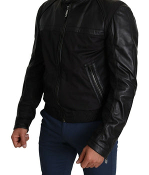Dolce & Gabbana Elegant Black Bomber with Leather Accents Dolce & Gabbana 