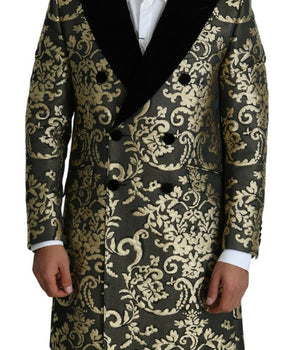 Dolce & Gabbana Gold Black Sicilia Jacquard Double-Breasted Coat Dolce & Gabbana 