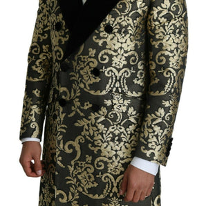 Dolce &amp; Gabbana Gold Black Sicilia Jacquard Double-Breasted Coat