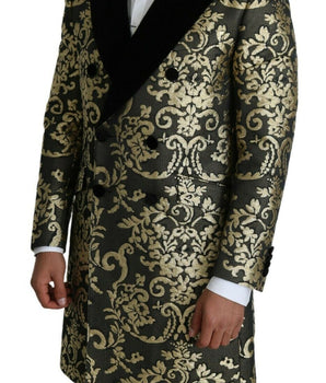 Dolce & Gabbana Gold Black Sicilia Jacquard Double-Breasted Coat Dolce & Gabbana 
