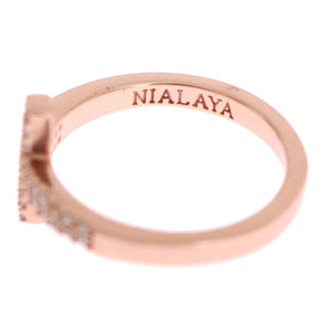 Nialaya Elegant Pink Crystal Encrusted Silver Ring