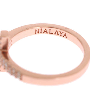 Nialaya Elegant Pink Crystal Encrusted Silver Ring Nialaya 