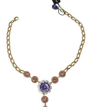 Dolce & Gabbana Elegant Gold Crystal Floral Charm Necklace Dolce & Gabbana 