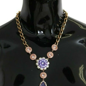 Dolce & Gabbana Elegant Gold Crystal Floral Charm Necklace