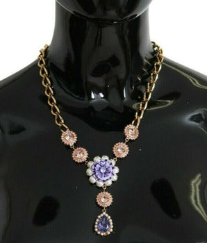 Dolce & Gabbana Elegant Gold Crystal Floral Charm Necklace Dolce & Gabbana 