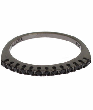 Nialaya Elegant Black Crystal Sterling Silver Ring Nialaya 
