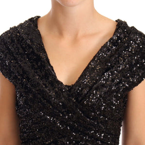 Dolce &amp; Gabbana Elegant Black Sequined Open Shoulder Gown