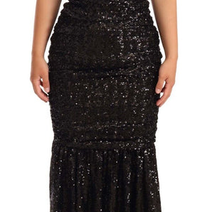 Dolce &amp; Gabbana Elegant Black Sequined Open Shoulder Gown