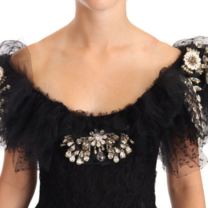 Dolce &amp; Gabbana Crystal Embellished Black Ball Gown Dress