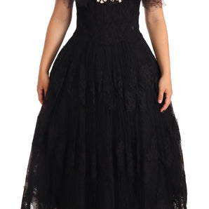 Dolce &amp; Gabbana Crystal Embellished Black Ball Gown Dress