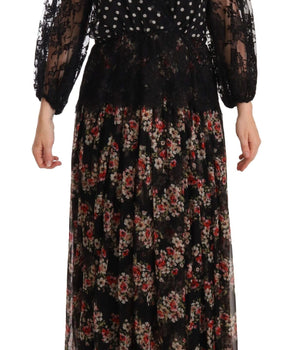 Dolce & Gabbana Elegant Lace Floral Maxi Dress with Polka Dots Dolce & Gabbana 