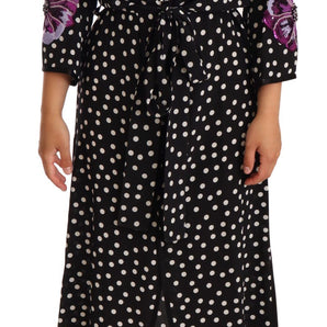 Dolce & Gabbana Elegant Silk Polka Dot Sequin Midi Dress