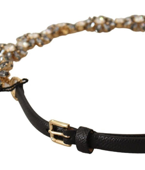Dolce & Gabbana Black Daisy Crystal Dauphine Texture Belt Dolce & Gabbana 