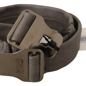 Custom National Gray Leather Silver Buckle Waist Belt