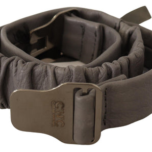 Custom National Gray Leather Silver Buckle Waist Belt