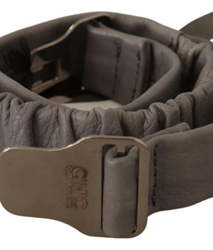 Costume National Gray Leather Silver Buckle Waist Belt Costume National 