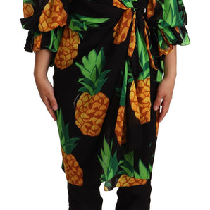 Dolce &amp; Gabbana Vibrant Pineapple Draped Wrap Dress