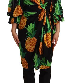 Dolce & Gabbana Vibrant Pineapple Draped Wrap Dress Dolce & Gabbana 