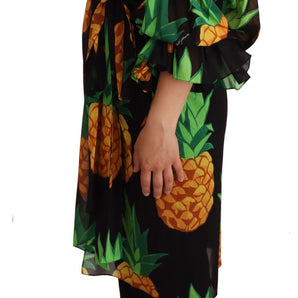 Dolce &amp; Gabbana Vibrant Pineapple Draped Wrap Dress