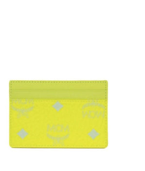 MCM Spectrum Diamond Mini Neon Yellow Visetos Leather Card Case Holder Wallet