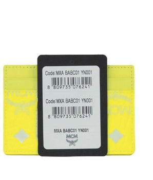 MCM Spectrum Diamond Mini Neon Yellow Visetos Leather Card Case Holder Wallet