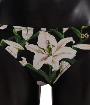 Dolce & Gabbana Bikini Bottom Black Lily Print Swimsuit Swimwear