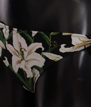 Dolce & Gabbana Bikini Bottom Black Lily Print Swimsuit Swimwear